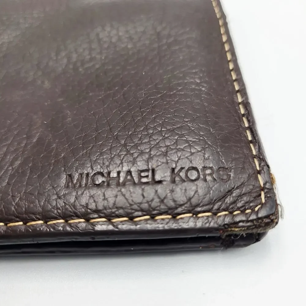 Michael Kors Brown Pebbled Leather Stitched Detail Men's Billfold Wallet Classic